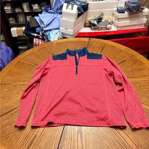Vineyard Vines Red Striped Zip-Up Sweater with Navy Yoke